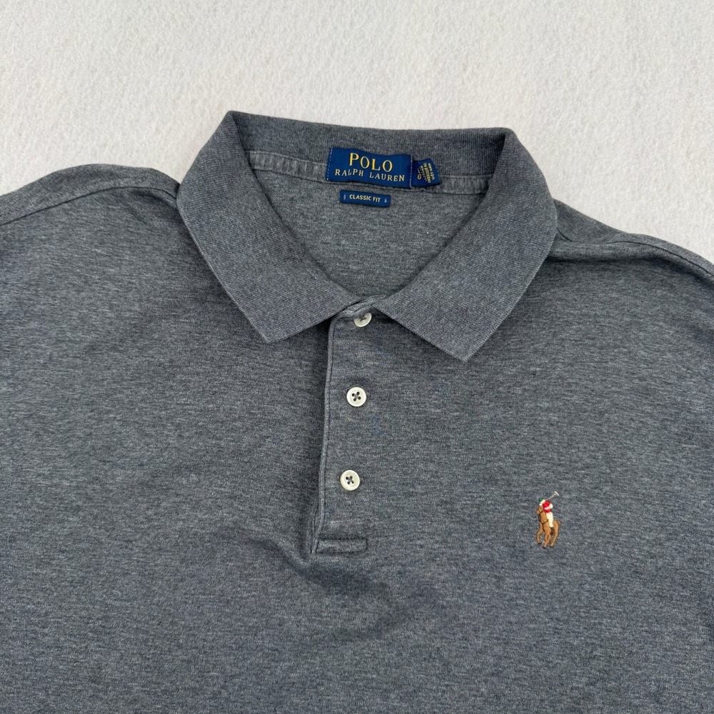 Polo Ralph Lauren Mens Large Gray Classic Fit Short Sleeve Polo Shirt Flesh Pony